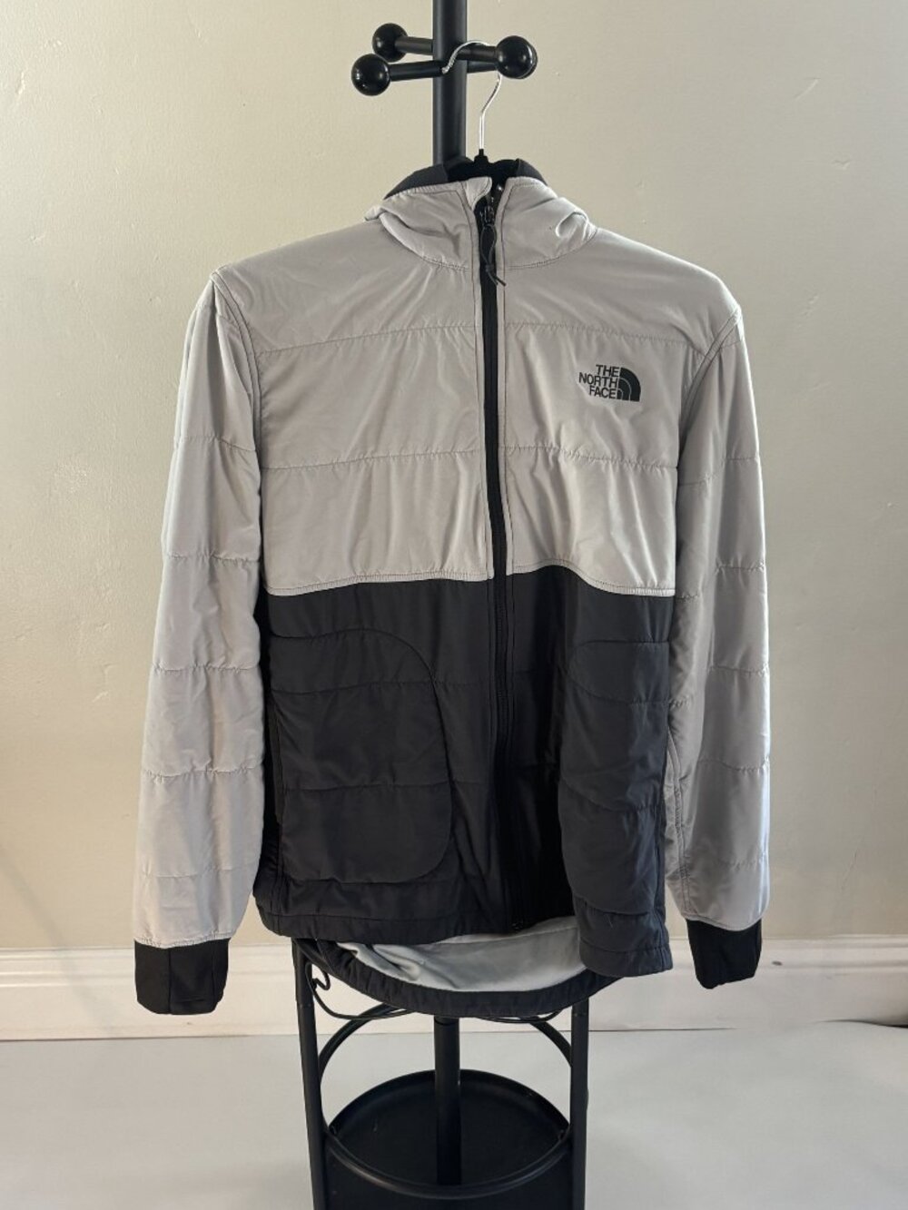 The North Face Mens Full-Zip Hooded Jacket Gray & Black Size Small